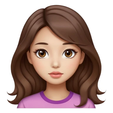 “korean straight brown hair Emoji girl, soft eyeliner and blush, gradient lips, light brown shimmer eyeshadow, long wavy hair,  sticker