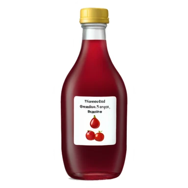 a bottle of grenadine syrup with a label without an emoji sticker