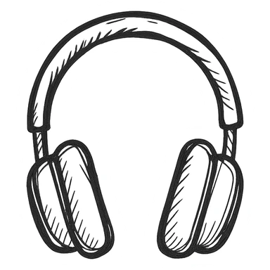 Full-size headphones, black outlined, white fill, hand drawn style sticker