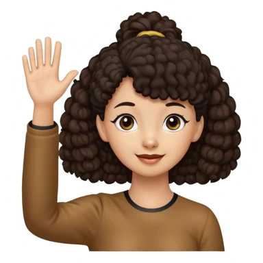 Brown Poodle with ponytail black hair girl say goodbye sticker