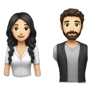 entrepreneur character with straight brown hair and beard next to woman character with black hair sticker