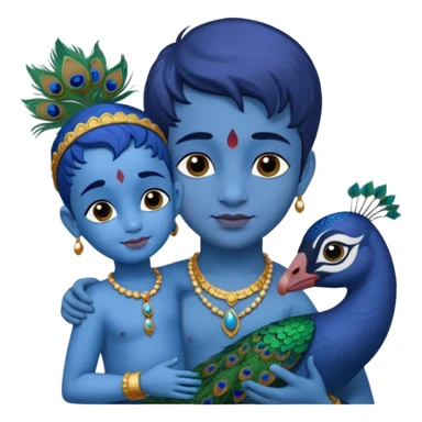 Krishna as a child (Bala Krishna) with a calf, blue skin, peacock feather sticker