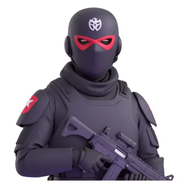 armed figure in all-black military clothing, shiesty mask, helmet, dramatic lighting sticker