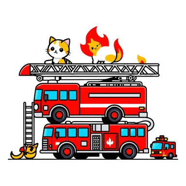 Fire truck with aerial ladder four firemen rescuing a cat sticker