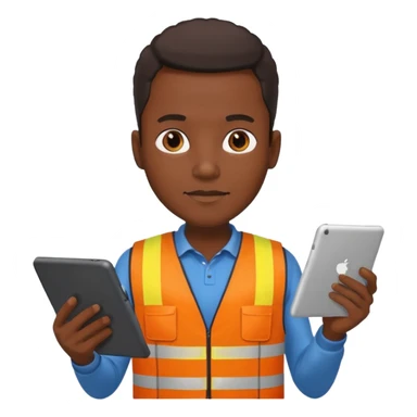 worker black man wearing orange west holding a tablet sticker