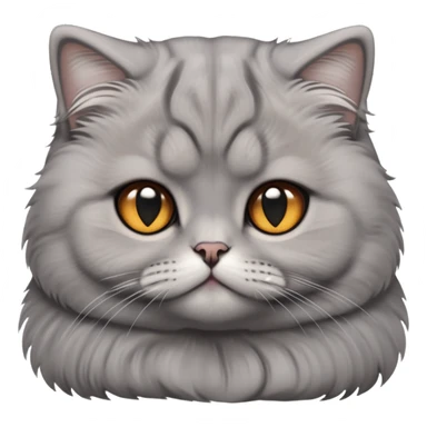 Cinematic-Fluffy-Grey-Scottish-Fold-Cat-Portrait-Emoji – Head tilted cutely with big, sparkling amber eyes, soft solid-grey fur with a velvety sheen, signature folded ears giving an irresistibly endearing look, simplified yet charmingly adorable features, highly detailed, glowing with a soft and warm charm. sticker