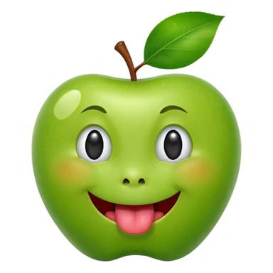 create a happy green apple with a face showing the tongue sticker