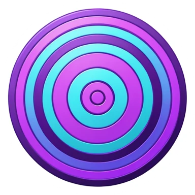 Symbolic bullseye target emoji, flat design, concentric circles, neon purple & cyan glow, holographic, digital tech, abstract sparkles, dark background, no realistic texture sticker