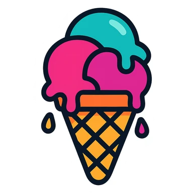 summer ice cream cone with melting scoops playful bright style sticker