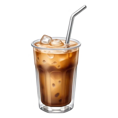 a glass of iced coffee with a metal straw sticker