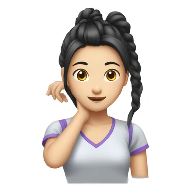 Asian girl playing with her hair sticker