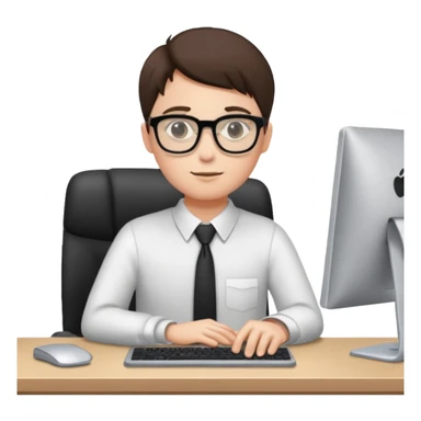 isometric, image of someone sitting at a computer desk sticker