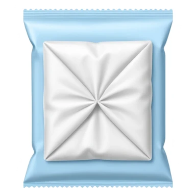 small folded white cleaning wipe partially pulled from thin flat sachet, soft slightly crinkled texture, delicate lint-free material, minimalist packet with clean edges no branding, no glasses liquid or extras, soft lighting, subtle shadows, emoji scale sticker