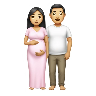 Pregnant Asian woman with her husband sticker