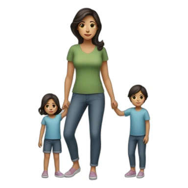 mother and 2 child with dark hair5 and white skin full length sticker