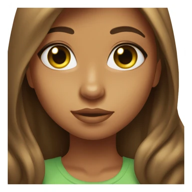 Girl with green eyes, tanned caramel skin, long brunette hair, small waist sticker