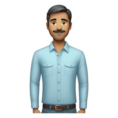 indian slim man in a light blue shirt, short hair and no facial hair sticker