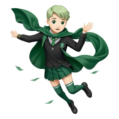 Student in Slytherin uniform with green and silver scarf falling over sticker