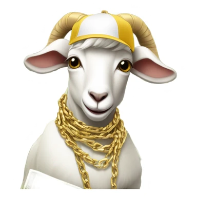 A Goat with gold chains and money and a cap  sticker