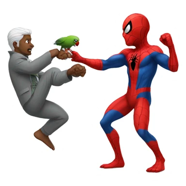Spiderman fighting with gray parrot  sticker