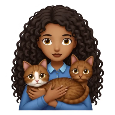 Brown skinned girl with long curly black hair holding brown cat  sticker