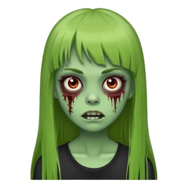 green zombie girl with straight long hair and bangs sticker