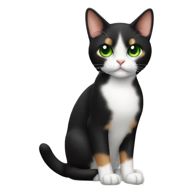 calico cat that looks like a black tuxedo with green eyes sticker