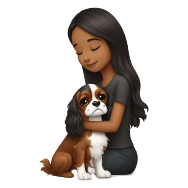 cute girl hugging two black and brown cavalier king charles spaniel  sticker
