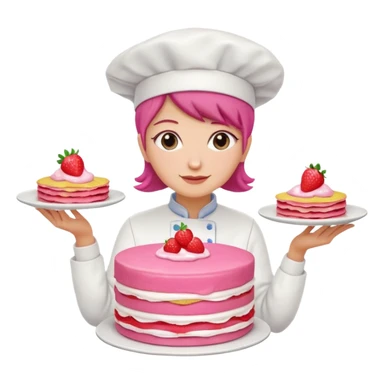 woman chef holding pink Crepe gooey strawberry SPAM  jam cake sticker