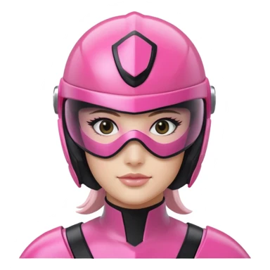 pink power ranger, woman emoji, with helmet on, black visor eye protection, black, power ranger helmet, sticker