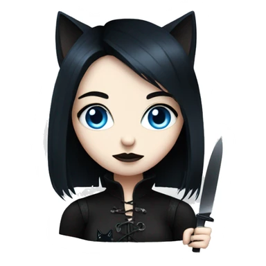 goth girl with blue eyes and black cat and knife sticker