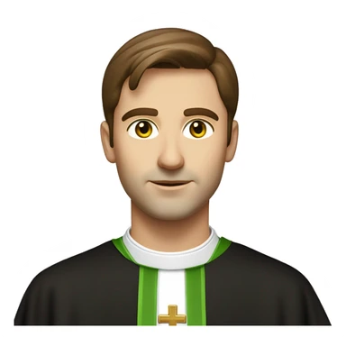 Front view Head and shoulders of a handsome catholic priest with brown hair and light green eyes wearing a clerical collar sticker