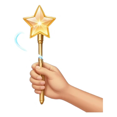 hand holding a glowing magic wand with sparkles and magical glow sticker