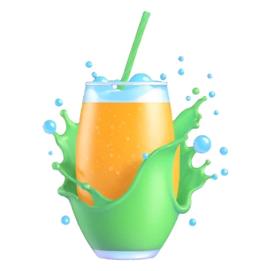 hyper-realistic 3D illustration of a soda splash, dynamic motion, with detailed droplets and fizz sticker