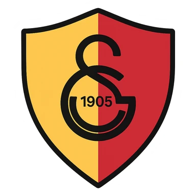 Galatasaray S.K. crest, classic shield shape, yellow and red colors, iconic football club logo, lineal color icon with black outlines sticker
