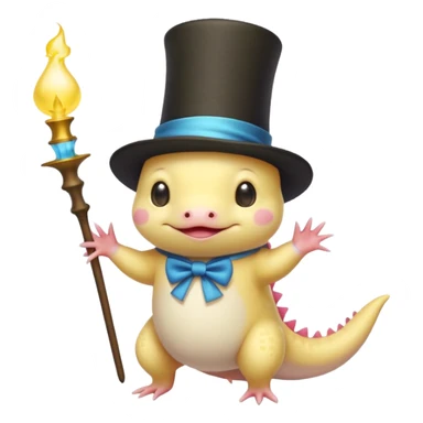 light yellow axolotl with magician hat sticker