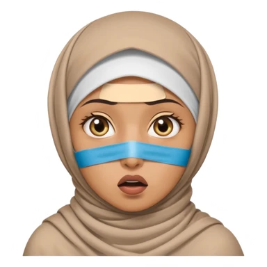 shocked eyes muslim woman with tape on mouth sticker