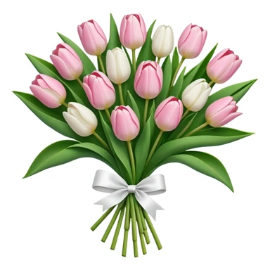 Light pink and white tulips bouquet tied together by a white ribbon  sticker