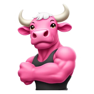 pink color Bull showing his muscles and giving a thumbsup sticker