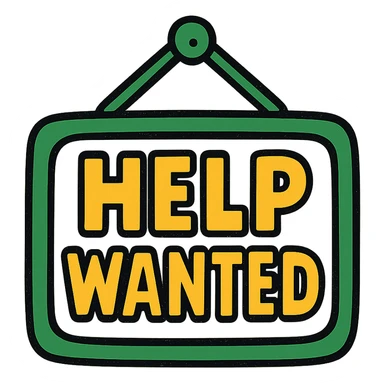 help wanted sign, minimalistic, green gold and white color scheme, clean lines sticker