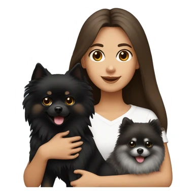 brown hair girl holding a black pomeranian and grey pomeranian  sticker