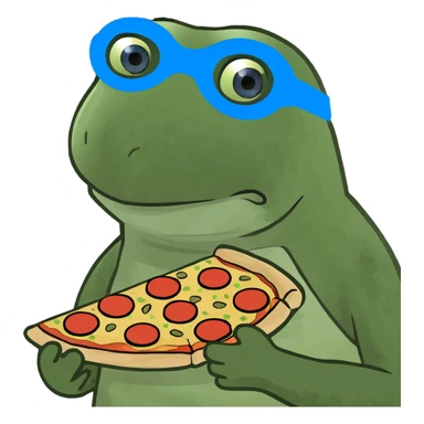 ninja turtle wearing blue eye mask with pizza sticker