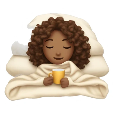 girl with curly brown hair inside a blanket sipping coffee eyes closed sticker