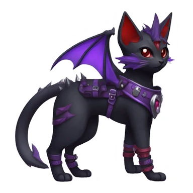 cool cute pretty black punk red Purple ethereal fantasy nargacuga-bat-cat-Fakemon spiked collar harness full body sticker