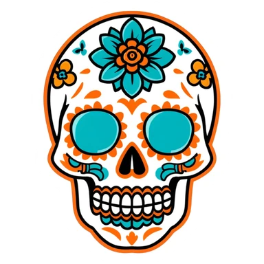 teal and orange sugar skull sticker