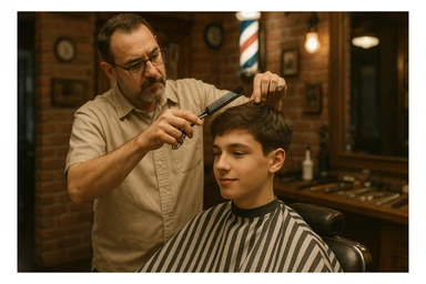 Sartaroshxonada soch olayotgan o'smirin ysta sticker