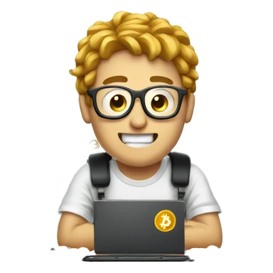 guy with bitcoin chain infront of a computer sticker