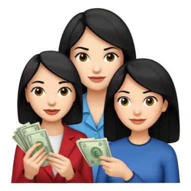 Chica cabello negro, en el marketing digital, que esté preocupada por facturas y otra que esté alegre de ganar dinero  sticker