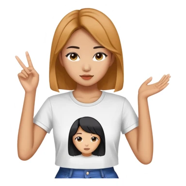 asian female clothing designer dressing normal T shirt, designing kpop clothing sticker