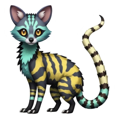 Rare warm-colored lush exotic edgy epic aesthetic gloomy spooky dark modern colorful cyber-Genet-Trico-species-Fakemon-hybrid-creature, with beautiful intricate markings, full body sticker